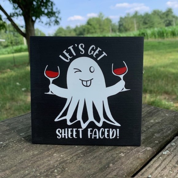 Halloween Ghost Table Decoration Wooden Fun Fall Home Decor Handcrafted Accent - Picture 2 of 4